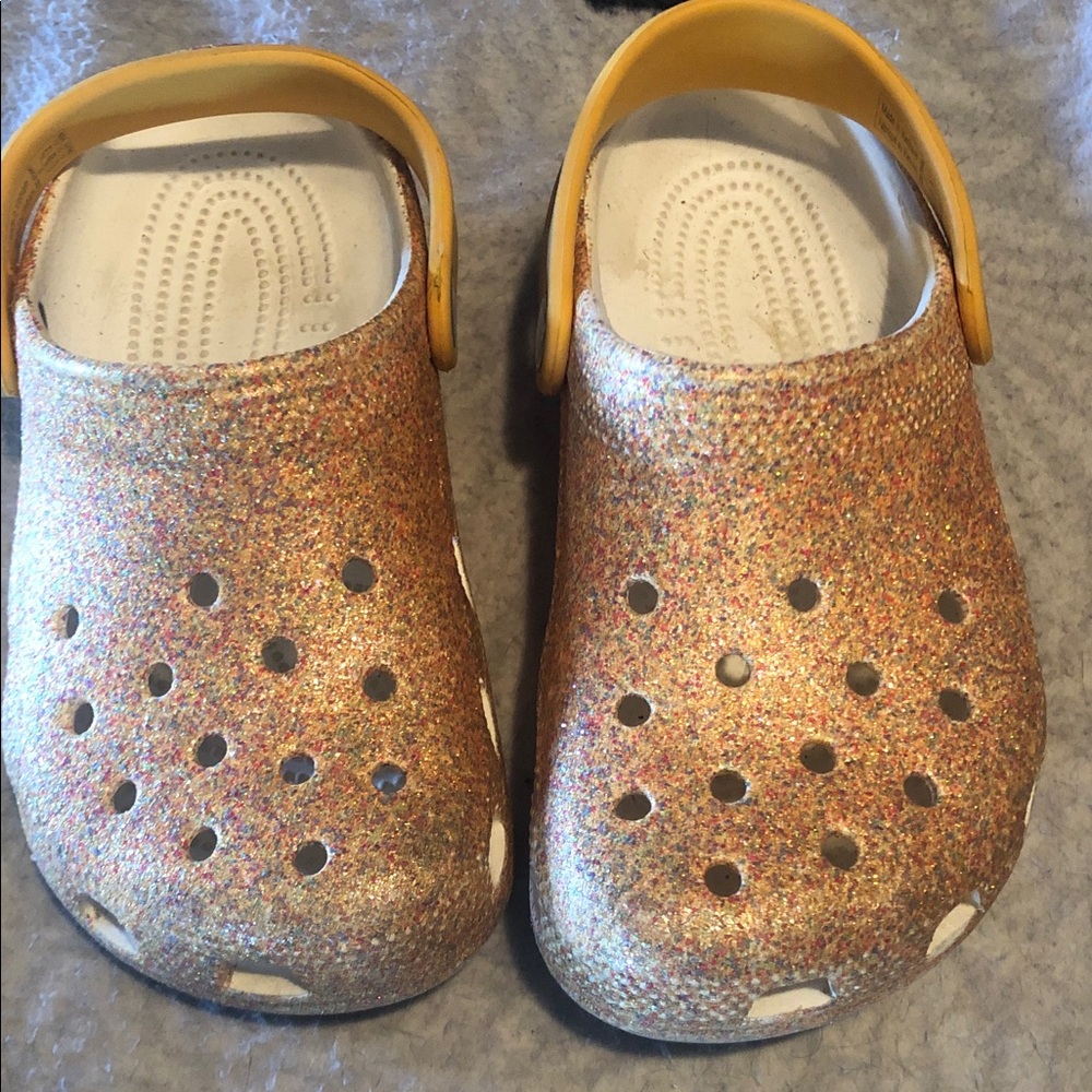 CROCS Kids Glitter Clogs with Yellow Strap